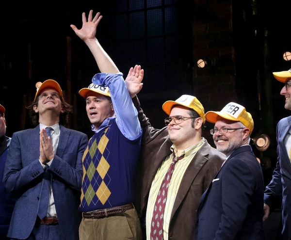 Director Alex Timbers, Andrew Rannells, Josh Gad, Co-Writer Anthony King and Co-Write Photo